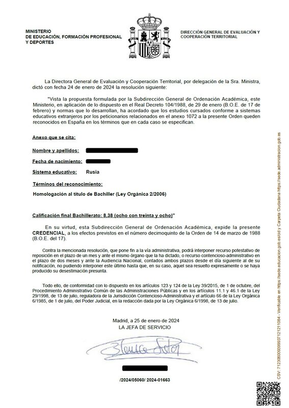 Título homologado de educación secundaria